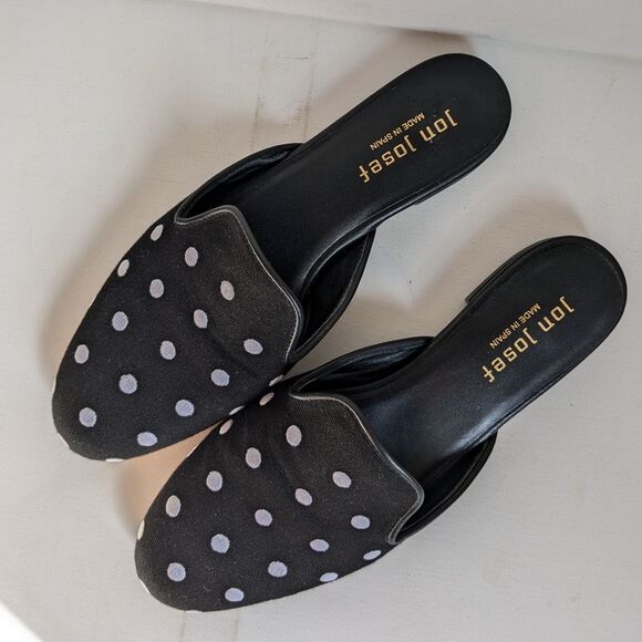 Jon Josef Black Polka Dot Slip On Mules Women's Size 6.5 - Picture 2 of 8